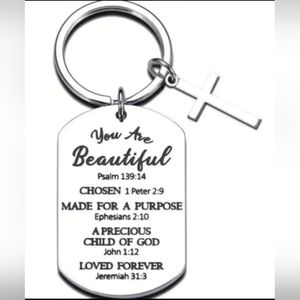 You are Beautiful Bible Verse Keepsake Keychain with Cross - Stainless Steel Key